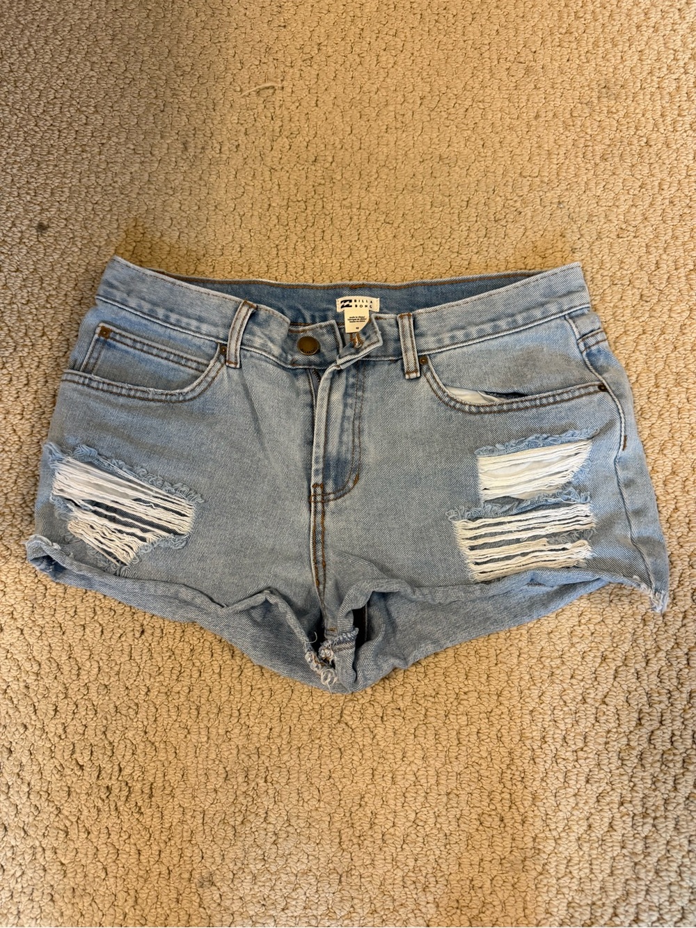 Billabong Light Blue Ripped Denim Cutoff Shorts
